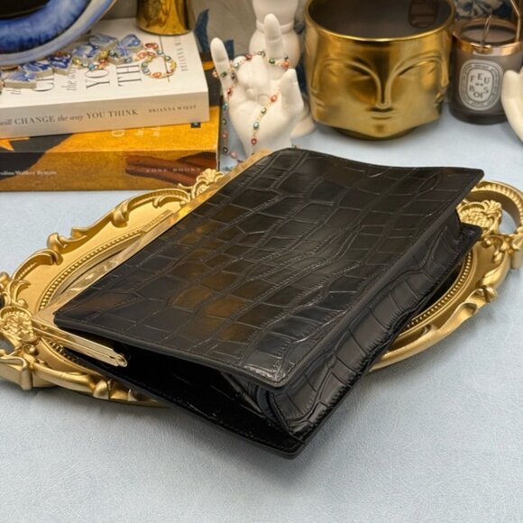 🆕 OROTON 🧿 NWOT Black Icon Frame Croco Clutch - Picture 15 of 16
